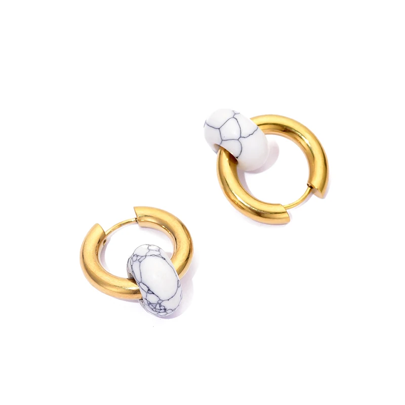 Klassische Mode Naturstein Runde Perle Creolen Frau Türkisen 3,0mm Dicke Edelstahl Ohr Schnalle Ohrringe Schmuck – Detail 24