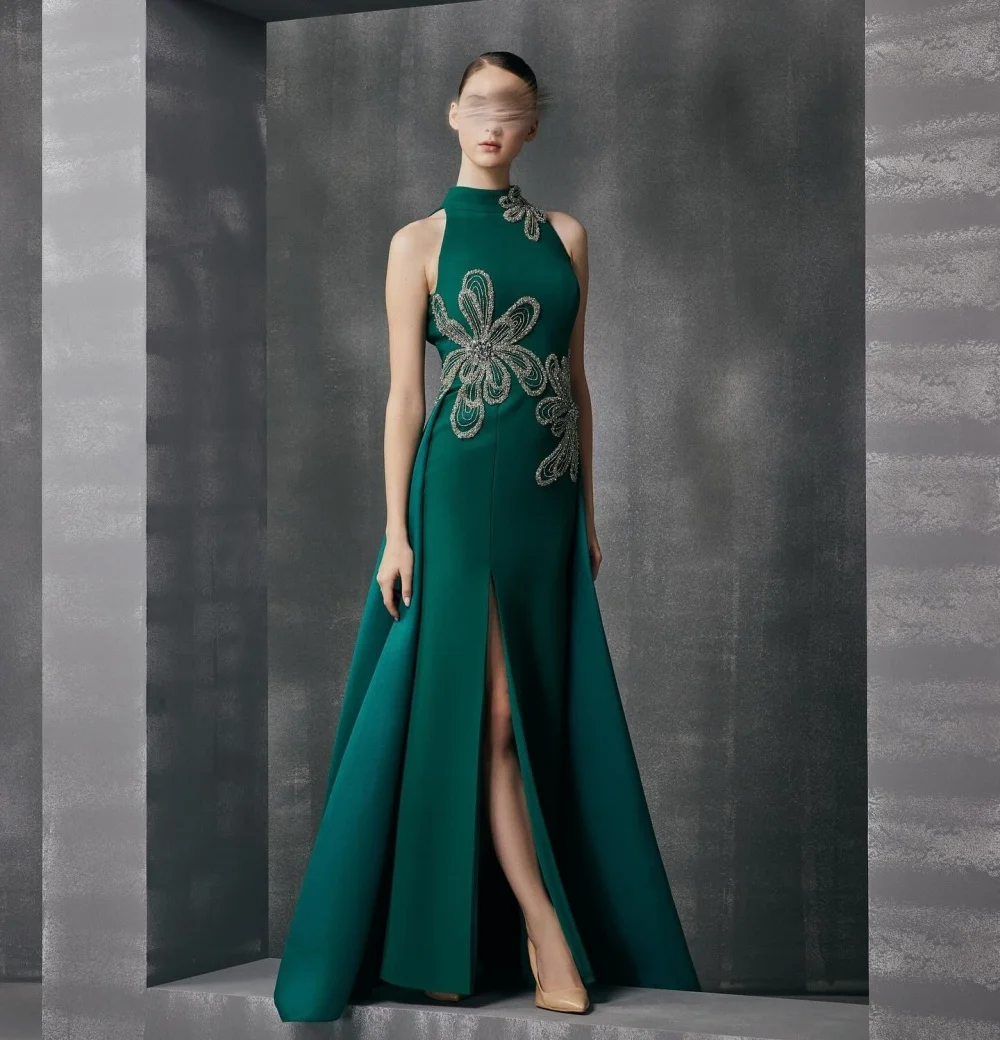 

Customized Jersey Sparkle Elegant Sequined High Collar Straight Long Dresses Bespoke Occasion Formal Evening Party Gown Classic