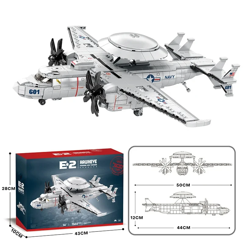 Bloques de construcción de avión de combate de la fuerza aérea militar para niños, juguete de ladrillos para armar Avión de advertencia temprana E2, ideal para regalo, 1144, piezas