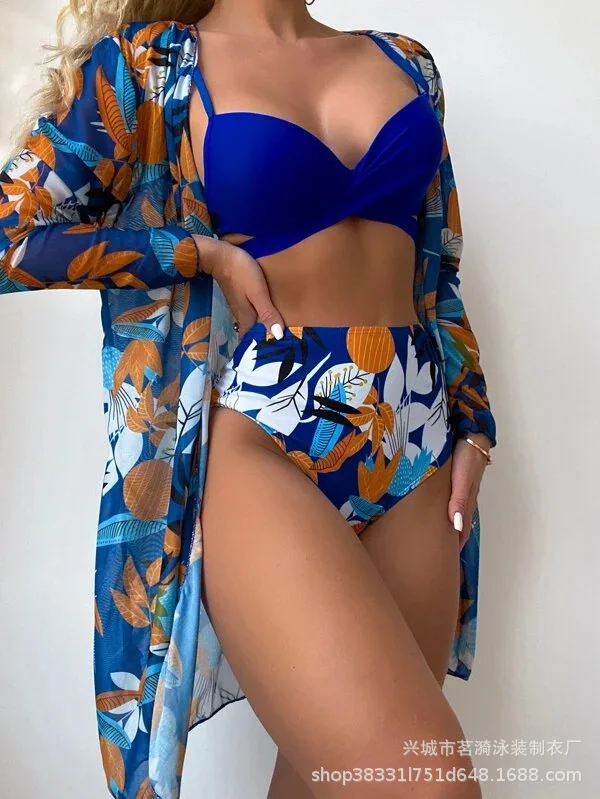 Three-piece 2014 Summer New Bikini Beach Skirt Beach Cover Up Swimsuit Women Ruffle Biquini Bathing Suit Beach Wear Swim Suit