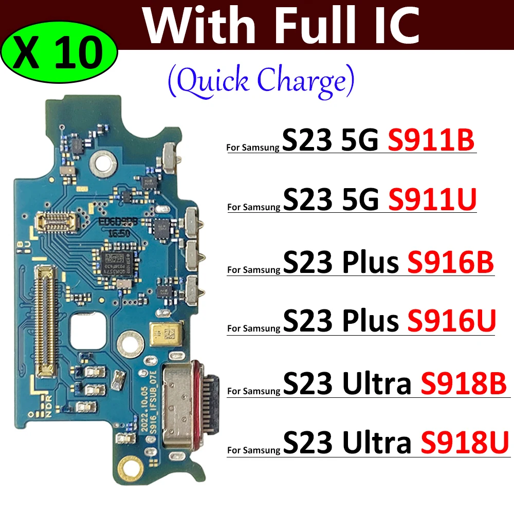 

10Pcs，USB Charging Port Dock Charger Plug Connector Board Flex Cable For Samsung S23 Plus Ultra 5G S911B S916B S918B