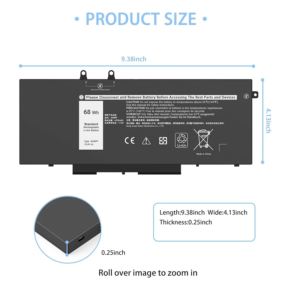 Baterai Laptop 68Wh 3HWPP untuk Dell Latitude 5401 5410 5411 5501 5510 5511 Presisi 3541 3551 Inspiron 7506/7500 2-In-1 Hitam