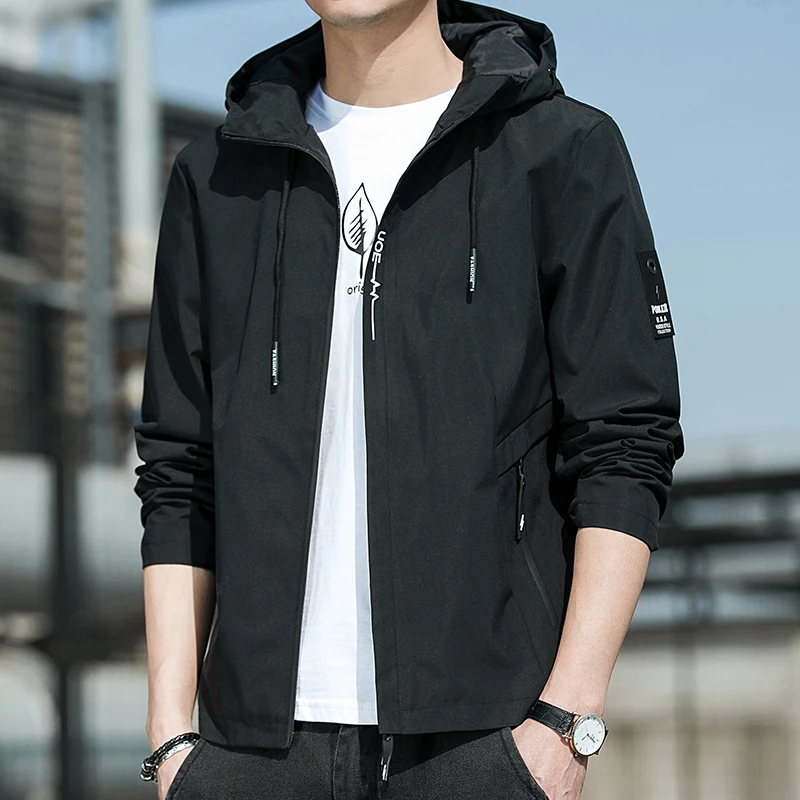 

Casual Hooded Jaet for Men Trendy Spring Autumn Korean Version Coat with Hat Stand Fit Youth Faion Outerwear HE Brand