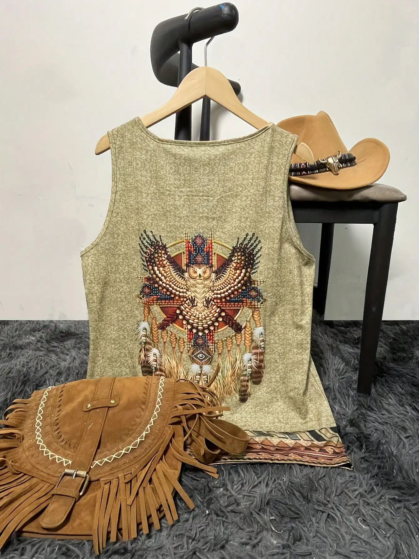 سترات السيدات مطبوعة العرقية الغربية عادية بلا أكمام تي شيرت المرأة سترة فضفاضة الرجعية #2