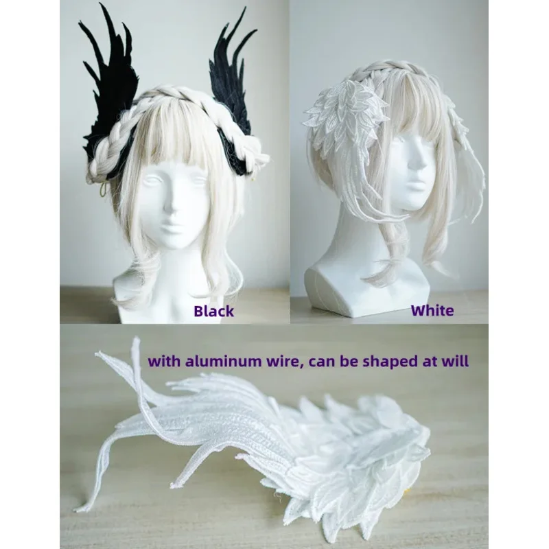 手作りコスプレゴシックロリータ天使の羽ヘアピン悪魔頭飾り原宿ホーン刺繍羽ヘアクリップアニメアクセサリー