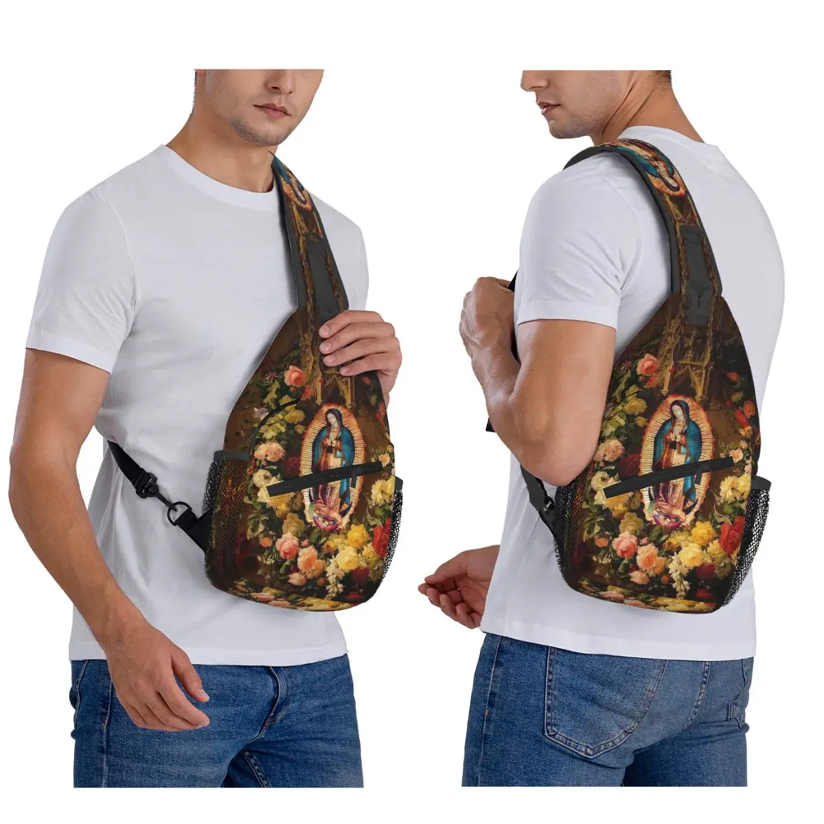 

Our Lady Of Guadalupe Virgin Mary Mexican Chest Bag Men Sling Crossbody Backpack Chest Bag Traveling Hiking Daypack Shoulder Bag