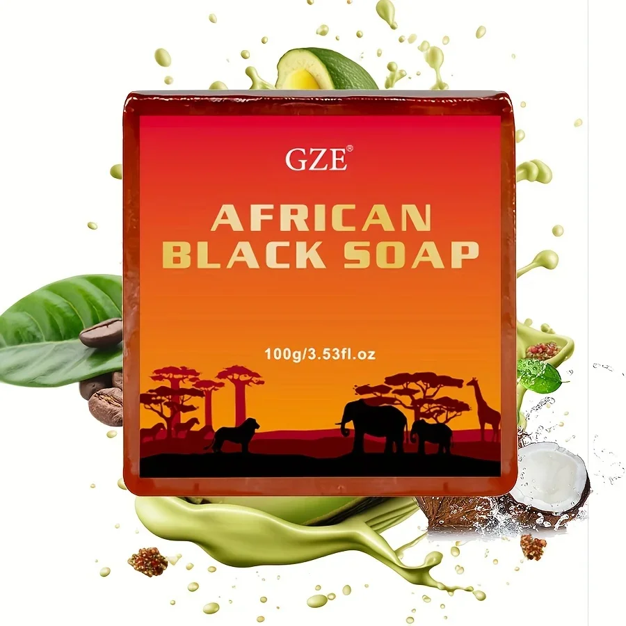 GZE AFRICAN BLACK SOAP with Shea Butter & Coconut Oil & Kernel Oil, for Dry Skin and Skin Conditions, Body Wash Even Skin Tone