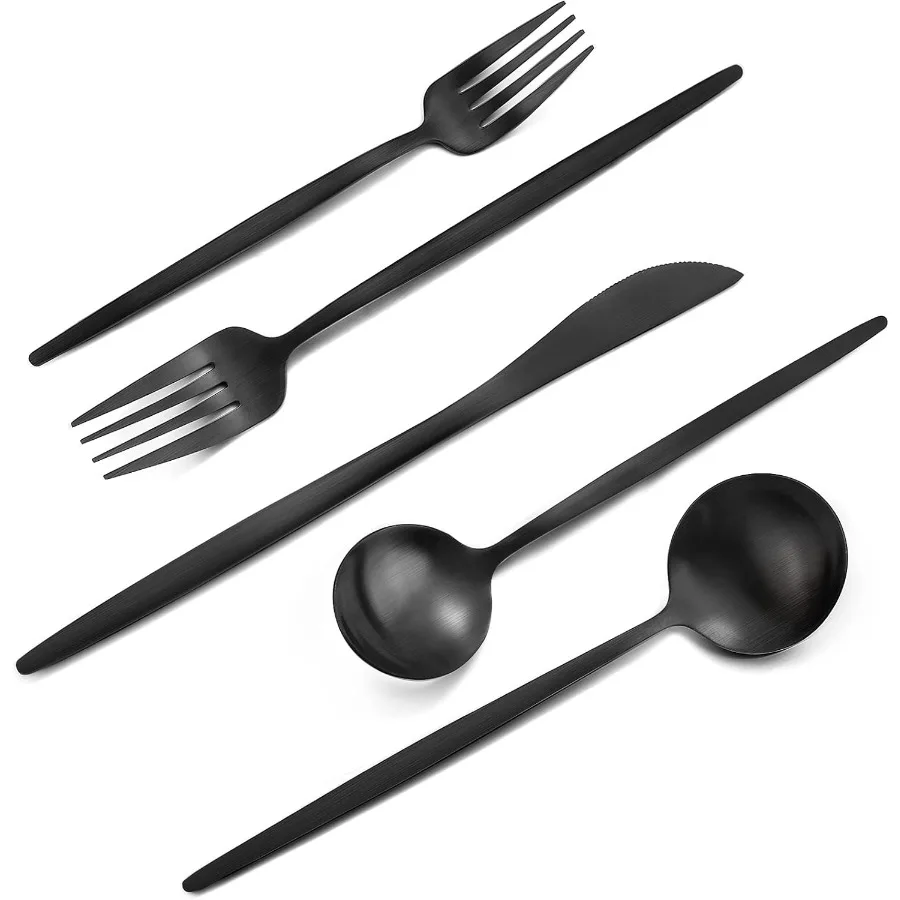 

Matte Black Silverware Set 60Piece Stainless Steel Flatware Set Satin Finish tableware Cutlery Set Service for 12 Home and Rest