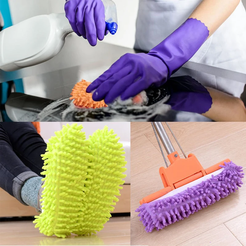1PCS Chenille Dust Mop Slippers Foot Socks Mop Caps Multi-Function Floor Cleaning Lazy Shoe Covers Dust Hair Cleaner organizer