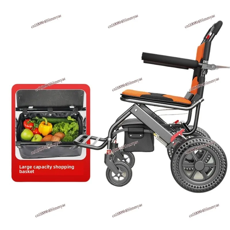 Wheelchair Ultra Lightweight Foldable Small Portable Travel Hand Push Belt Shopping Blue Scooter for The Elderly