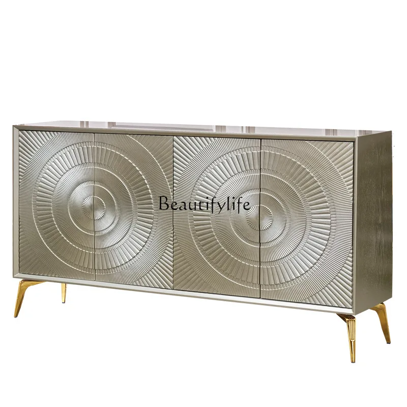 

Light Luxury Foyer Doorway Champagne Silver Sideboard Cabinet Storage Organizer Curio Cabinet