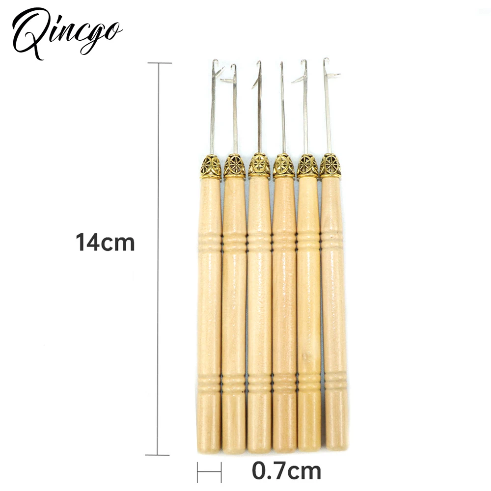 10 Pcs Wooden Handle Hook Needle Micro Rings Loop Threader Pulling Needle Tools For Micro Braids Hair Extension Weaving