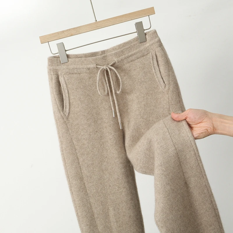 New Men Knitted Pleated Ankle Pants 100% Pure Wool Plane Thicken Pants Pocket Decoration High quality Warmth Ventilate Long Pant