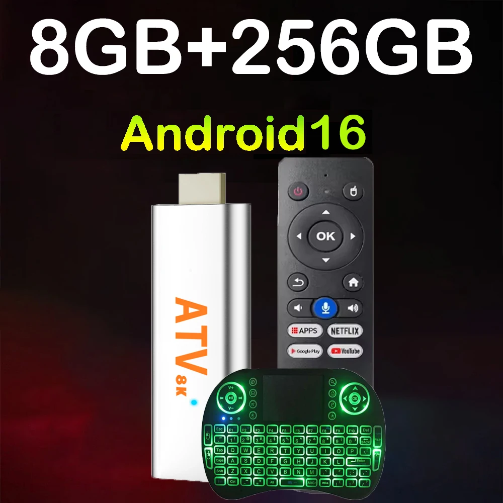 Very Fast Android TV Stick Q15 8K Android 16 Media Player Dual Wifi 5G Bluetooth 6.0 4K Voice Remote 8GB 256GB Google Assistant