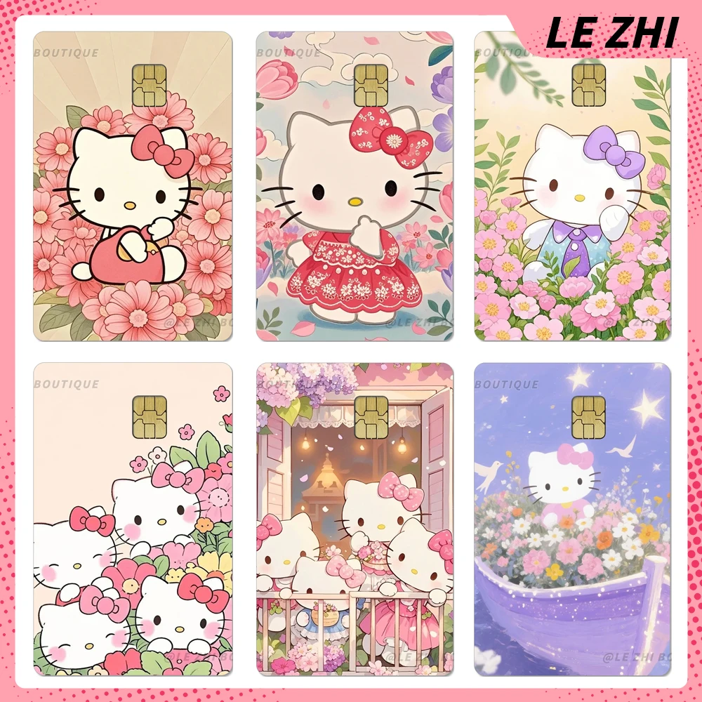 

Kawaii Flowers Series Sanrio Hello Kitty Credit Card Pvc Sticker Cartoon Bank Bus Card Diy Waterproof Protective Film Sticker