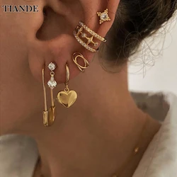 TIANDE Gold Plated Heart Earrings Set for Women Zircon Ear Cuff Women's Stud Hoop Drop Dangle Earrings 2022 Jewelry Wholesale