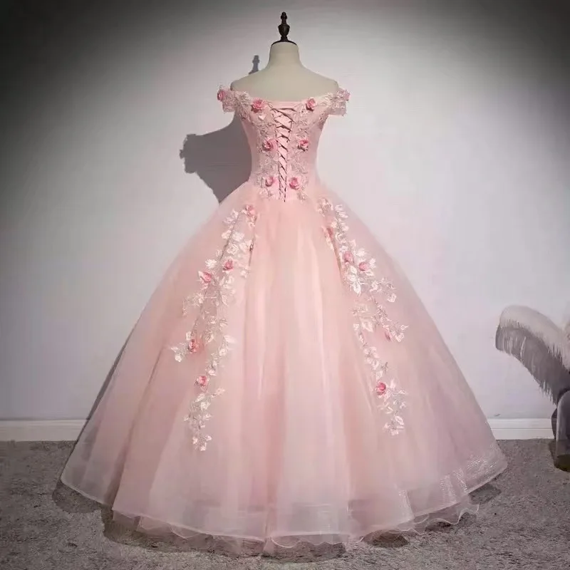 Vestidos Quinceanera requintados com flores 3D, vestidos de baile para meninas, vestidos de baile formais, rosa doce, apliques, 15 bolas, doce