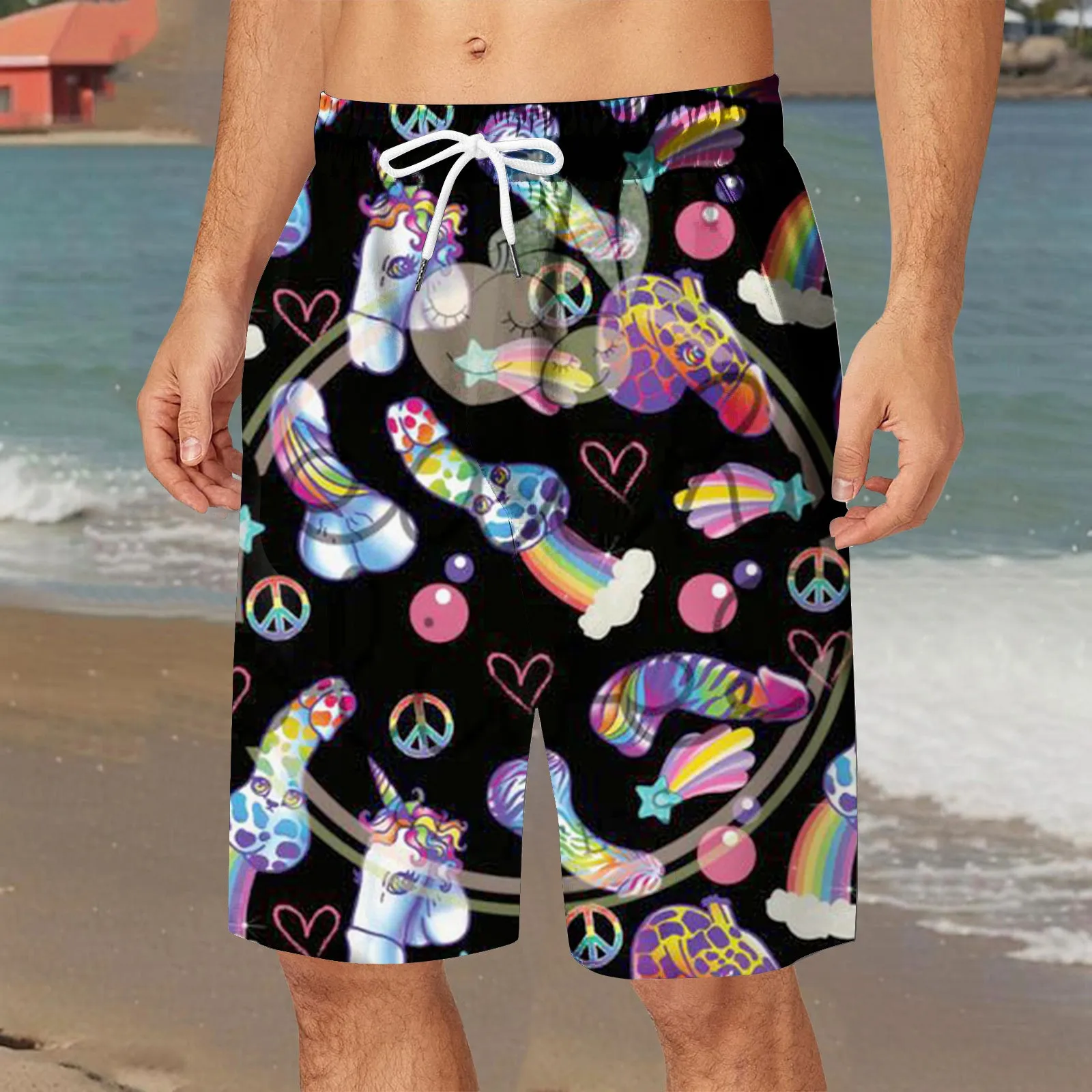 Funny Board Shorts Men Black White Lines Casual Beach Shorts Briefs Quick Dry Swimming Beach Trunks Men\'S 5 Inch Swimsuit