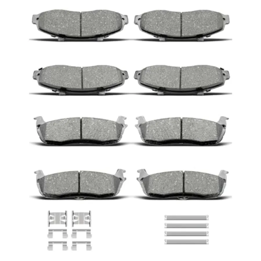 

D679 D879 8pcs Ceramic Front Rear Brake Pads With Clips for 1997-2003 F-150 2004 F-150 Heritage 2002 Lincoln Blackwood High-P