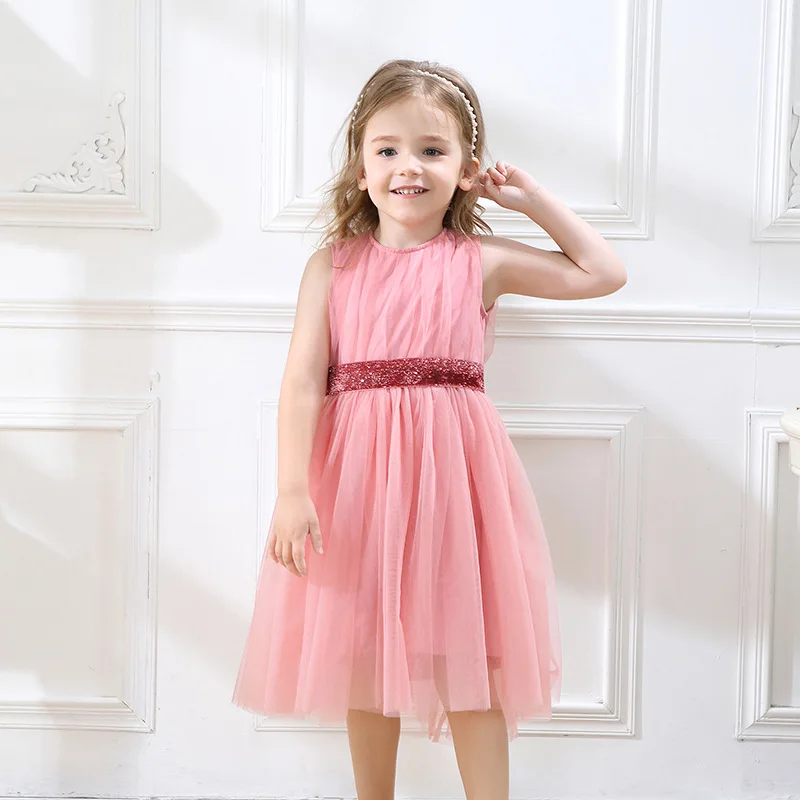 

2025 Summer New Girls Fashion Sundress Casual Daily Solid Color Sleeveless Tulle Dress with Girdle Kids Performance Dress
