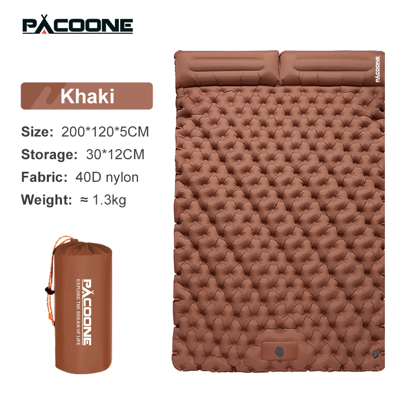  PACOONE Double Sleeping Pad Camping Mattress 2 Person Extra Thick Queen Camping Pads Tent Mattress for Adults (Foot Pump) New 
