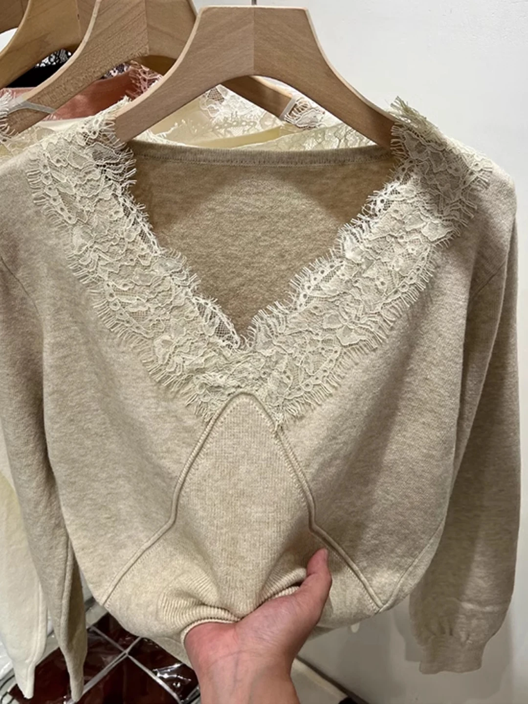 Długi sweter z dzianiny z koronkowym kołnierzem, damski top, bez metki, jesień-zima, nowy, modny bazowy sweter dla kobiet...