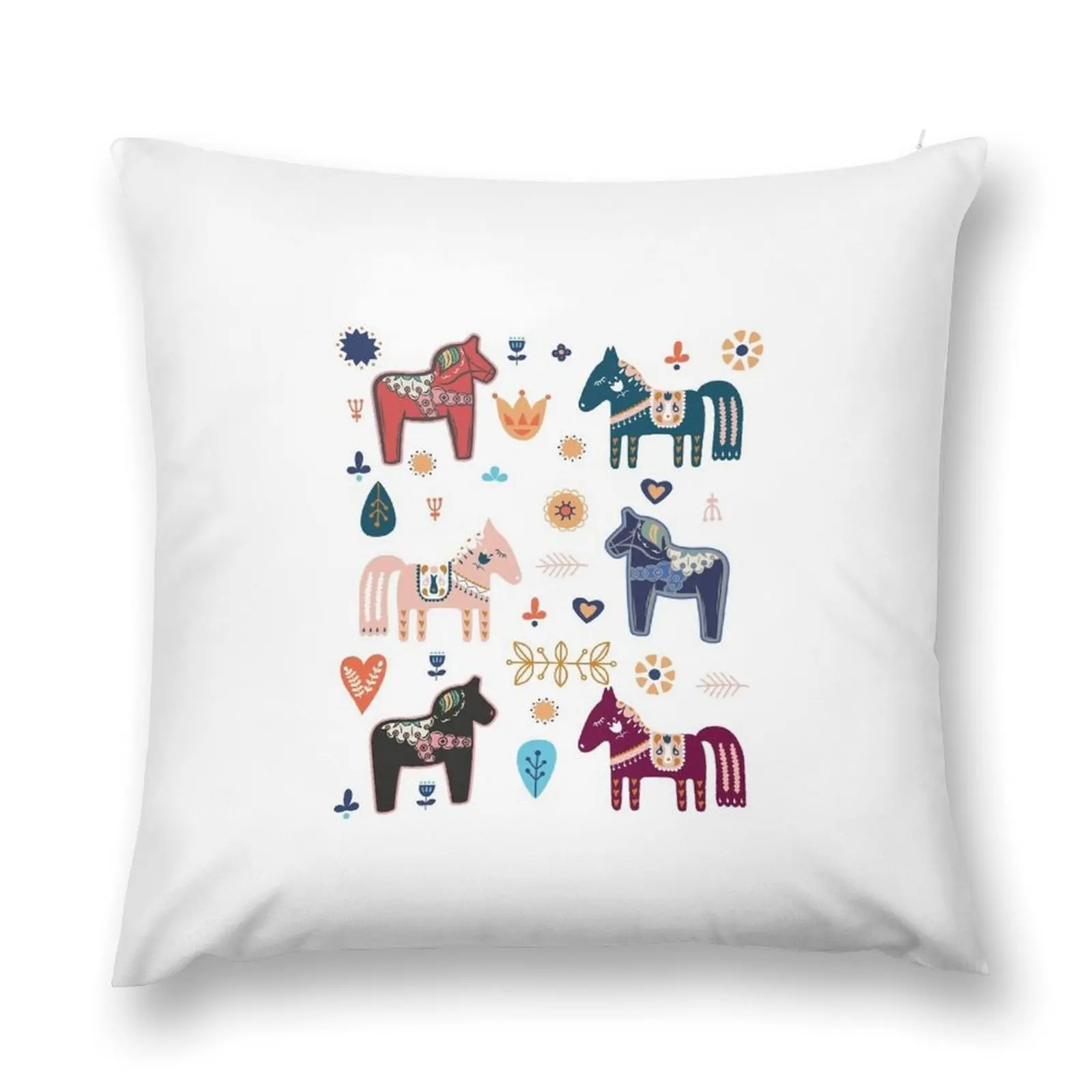 Dala Horses Sweden Horse Swedish Colorful Dala Throw Pillow Cushion Cover Set autumn pillowcase pillow