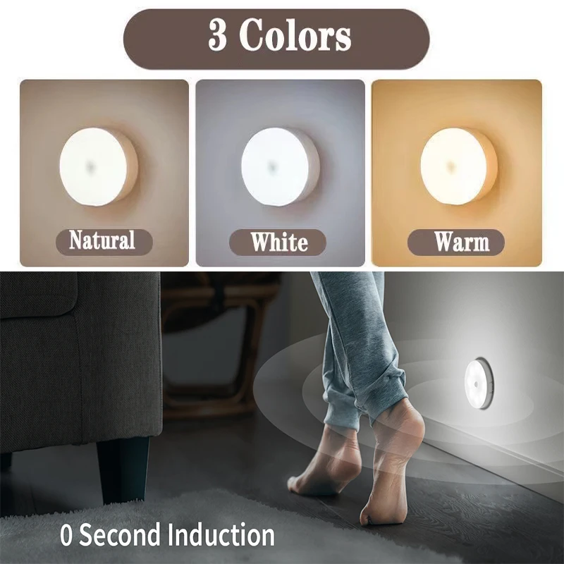 3Color PIR Motion Sensor LED Night Light USB Rechargeable Night Lamp For Cabinet Wardrobe Lamp Staircase Wireless Closet Light