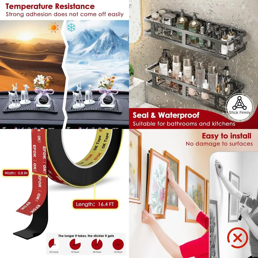 

10 упаковок сверхпрочной двусторонней ленты, водостойкий клей для монтажа, подходит для различных поверхностей и применений