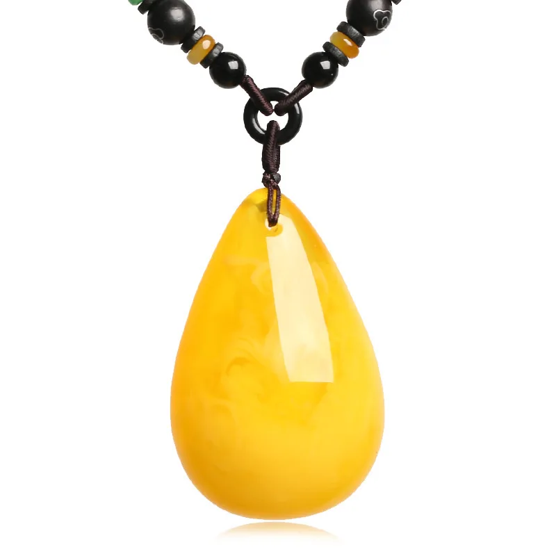 Natural Amber Necklace Men Women Healing Gemstone Fine Jewelry Genuine Baltic Yellow Amber Waterdrop Pendant Necklace