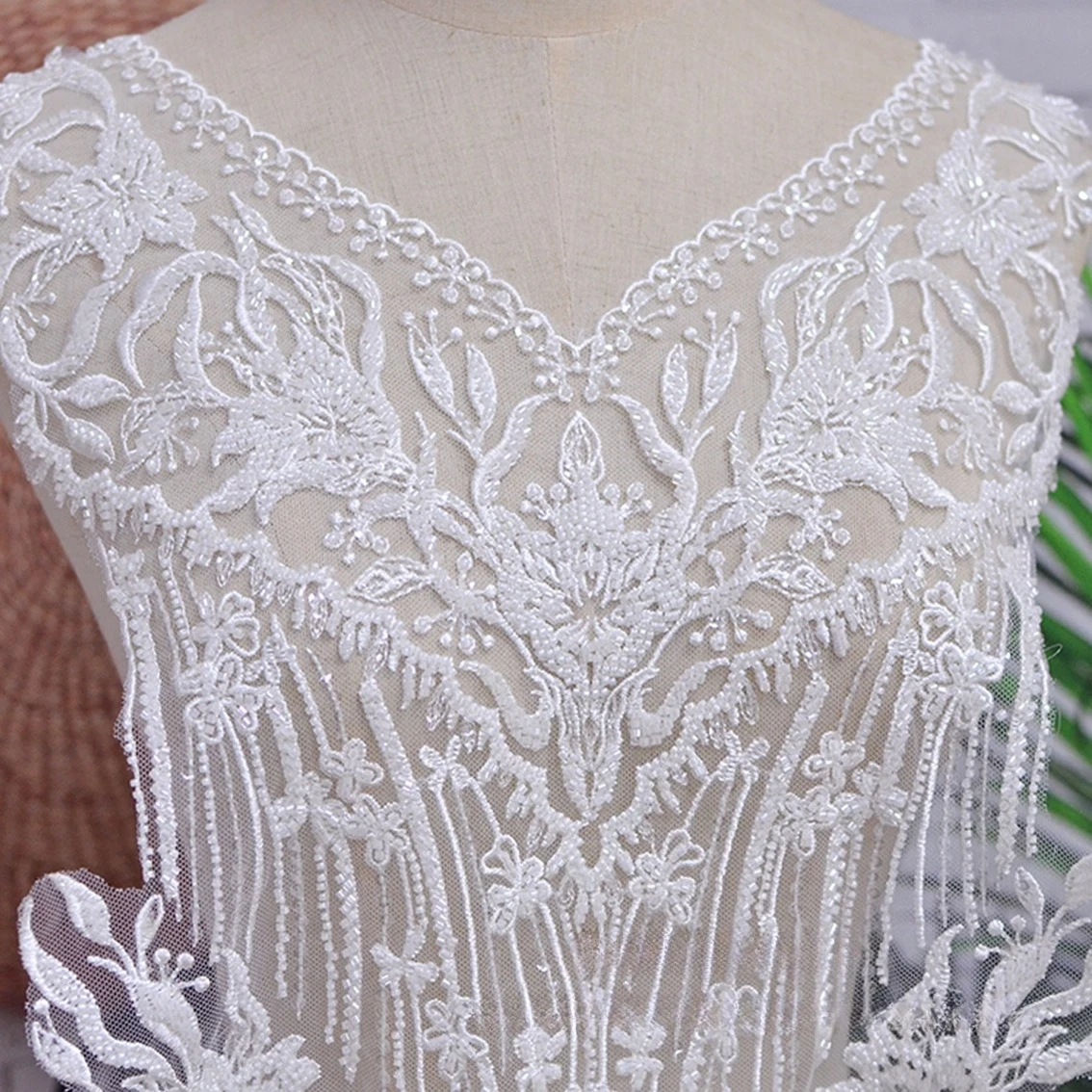 New beige nail bead mesh chest flower women's clothing accessories sewing wedding dresses evening gowns clothing lace fabric