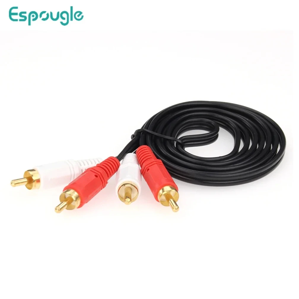 100pcs 1.5M 2RCA Male to 2 RCA Male Connector Stereo Audio Video Extension Cable Cord for DVD TV CD Sound Amplifier