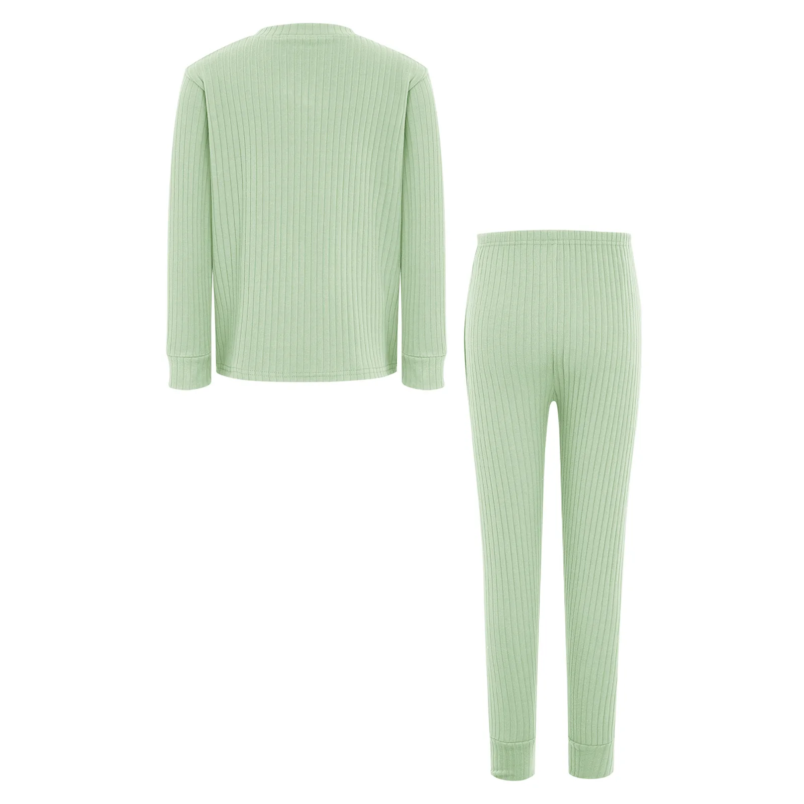 Set di biancheria intima termica a costine da 2 pezzi per ragazze, abbigliamento per la casa, pigiama, pigiama, pullover a maniche lunghe, top + pantaloni, per i giorni scolastici a casa