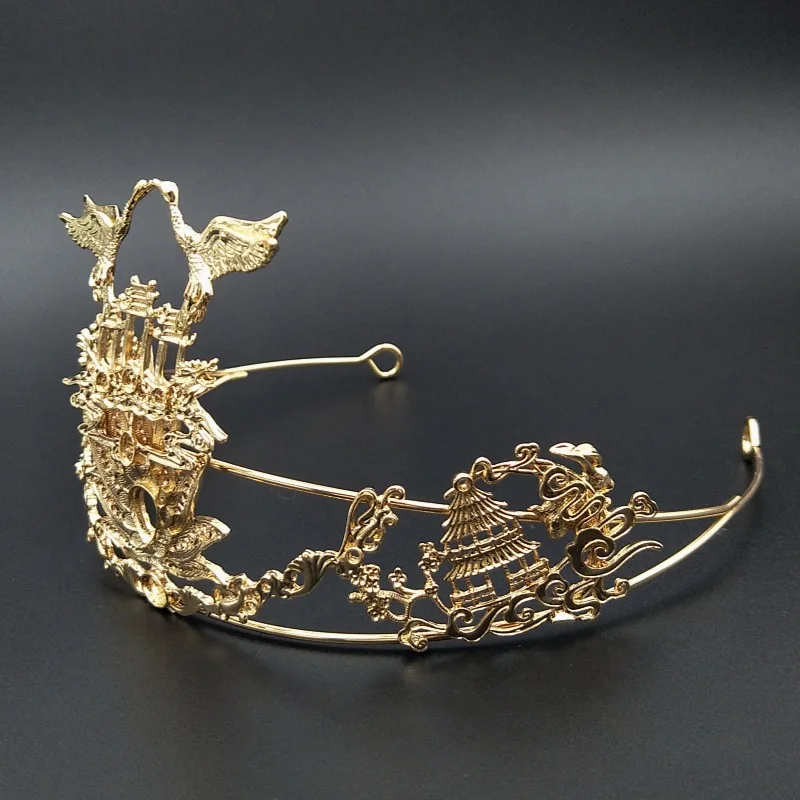 Auspicious Crane 3D Crown Hair Clasp Accessory Embellishments 5pcs Wholesale Gold Plated Metal Ornaments for Jewelry Accessories