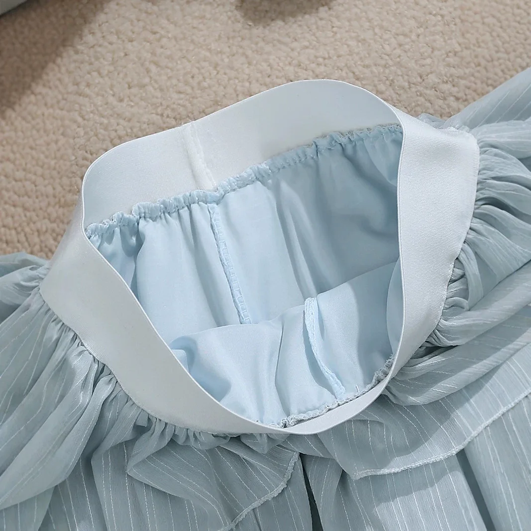 White Sweet Fluffy Cake Skirt Women's Elastic Waist Anti-light Ruffles Skirt