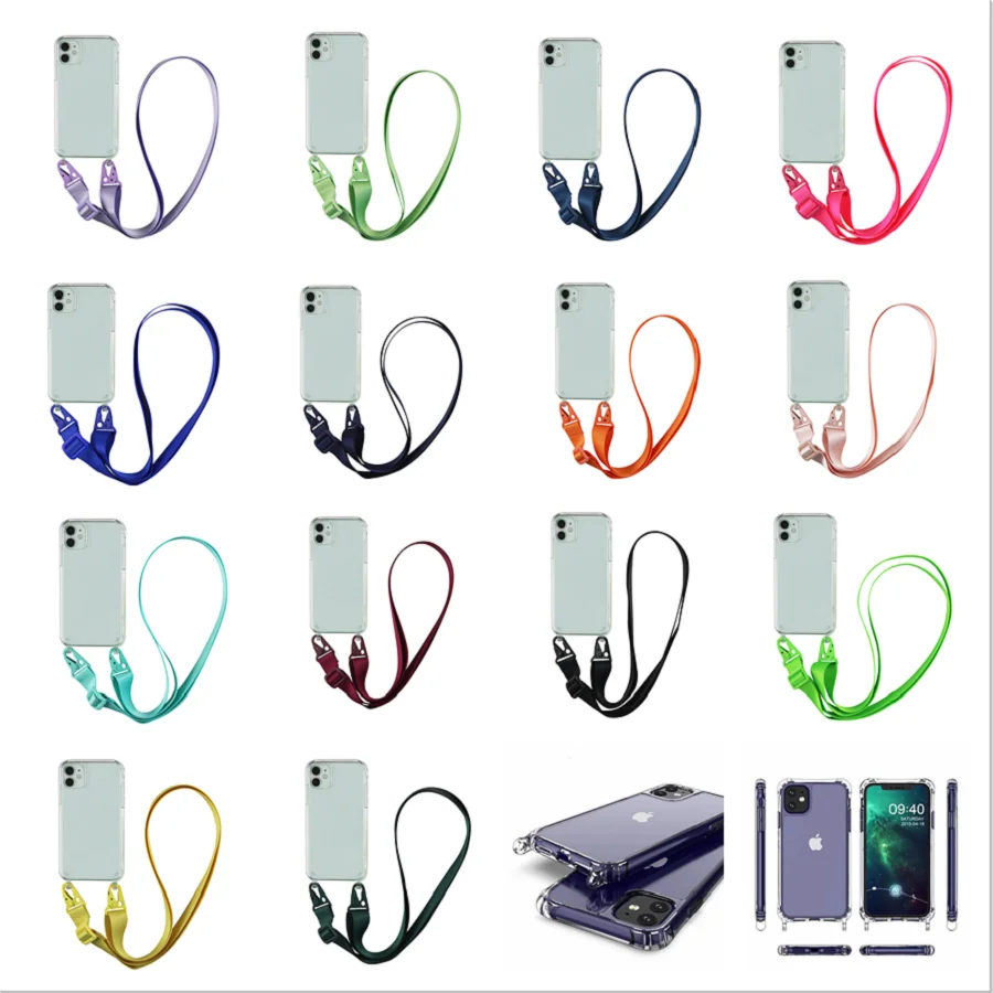 Transparent TPU+PC Crossbody Necklace Phone Case For iPhone 15 Pro 14 12 11 Pro Max XS XR X 6 8 7 Plus Fashion Lanyard Cover