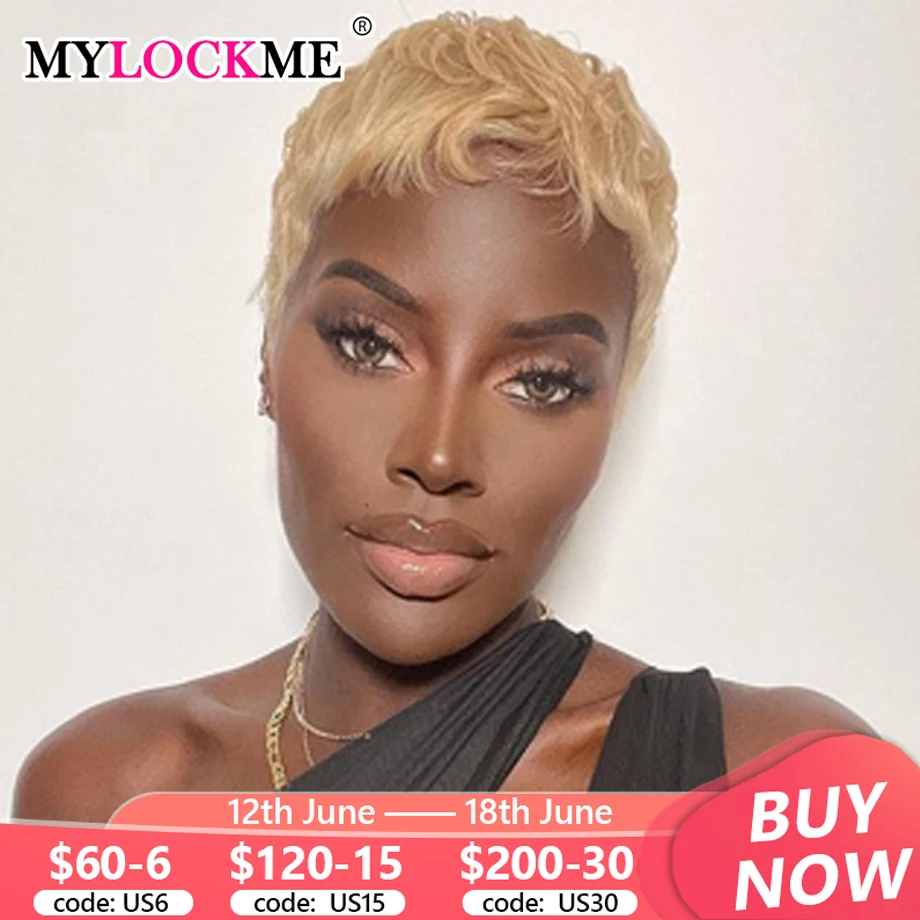 Short Human Hair Wigs 27# Pixie Cut Straight Short Bob Wig for Black Women 100% Brazilian Human Hair Full Machine Wig