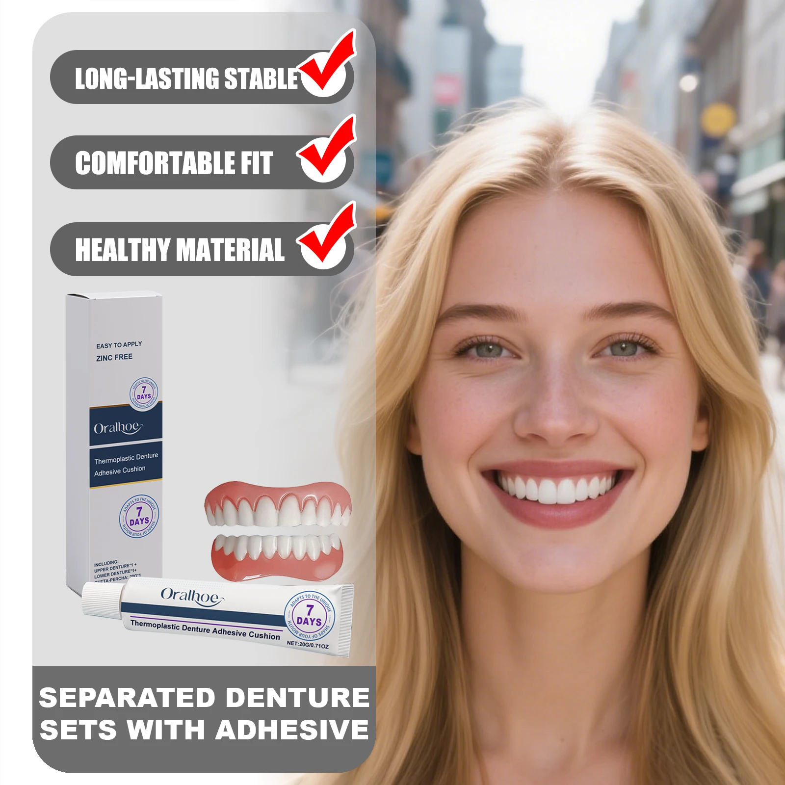 

ORALHOE Separated Denture Sets with Adhesive Comfortable Material Non-sense Easy to Use Good Fit Long-lasting Stable Lightweight