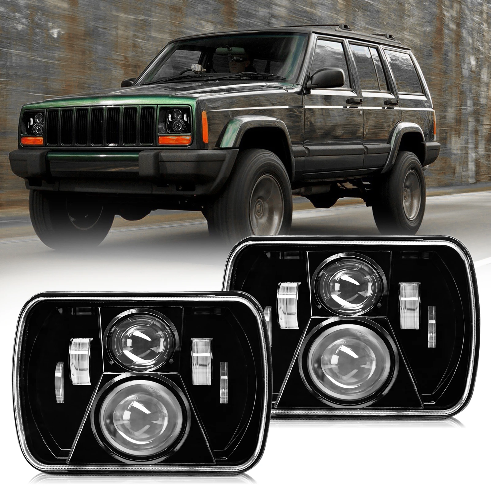 

7 Inch Rectangle LED Headlights, 2 PCS 5x7 7x6 Inch Car Headlamps with High Low Beam, IP67 LED Headlights for Cars,Bright White