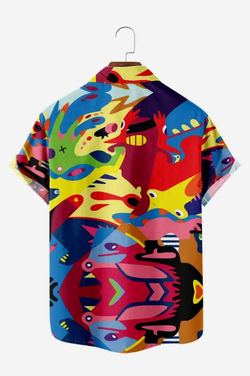 2022 Men's Summer Beach Casual Short Sleeve Lapel Shirts Plus Size Graffiti Culture 12 3D Printed Men's Tops With Pockets