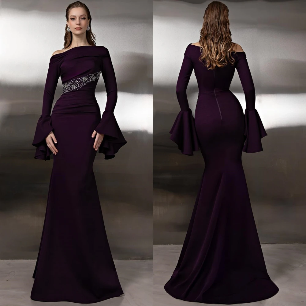 

Customized Graceful Jersey Boat Neck Evening Dress Exquisite Mermaid Prom Dresses Delicate Sweep Train Special Occasion Gowns