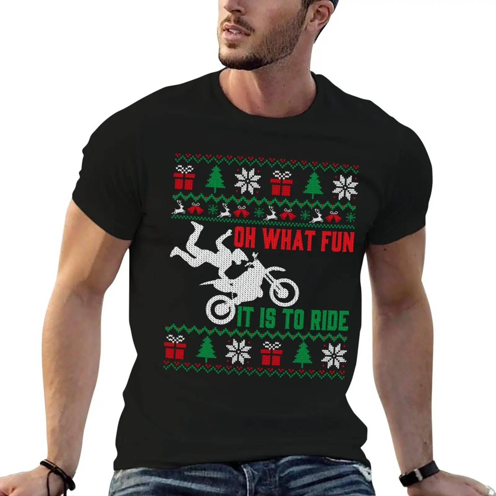 Oh What Fun It Is To Ride Motocross Christmas Ugly Motorcycles Xmas Dirt Bikers T-Shirt Work Utility Short Sleeve Shirt
