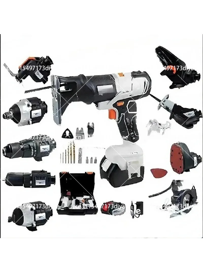 Cordless Brushless Screwdriver Impact Drill Wrench Set with Circular Reciprocating Saw Sander Multitool Power Tool Kit