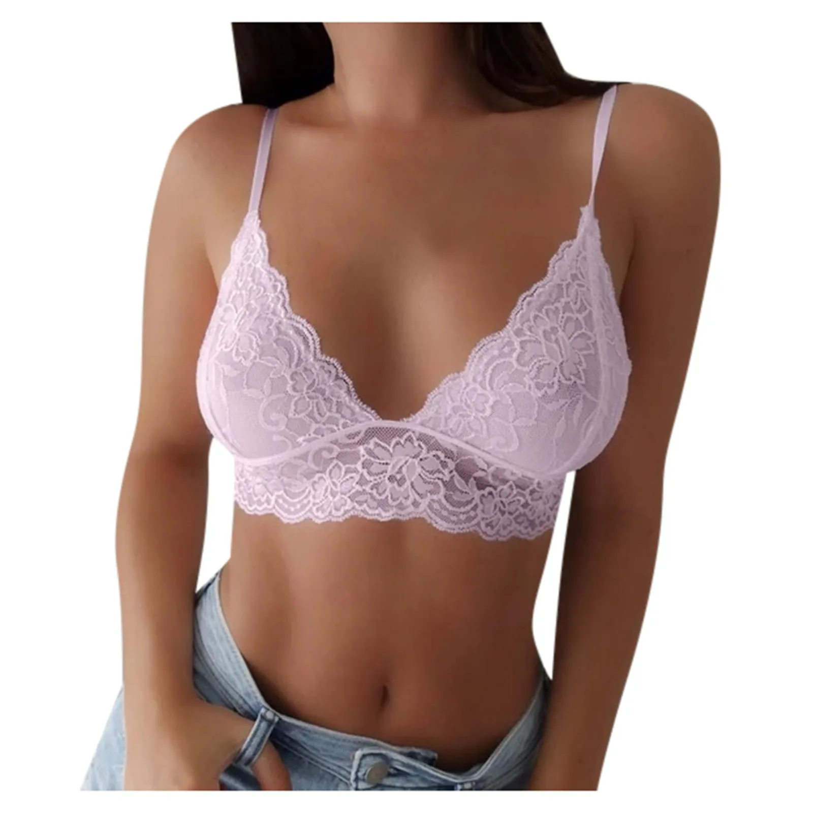 Women Sexy Lace Bra Top Thin Sheer Underwear Female Seamless Camisole Cropped Top