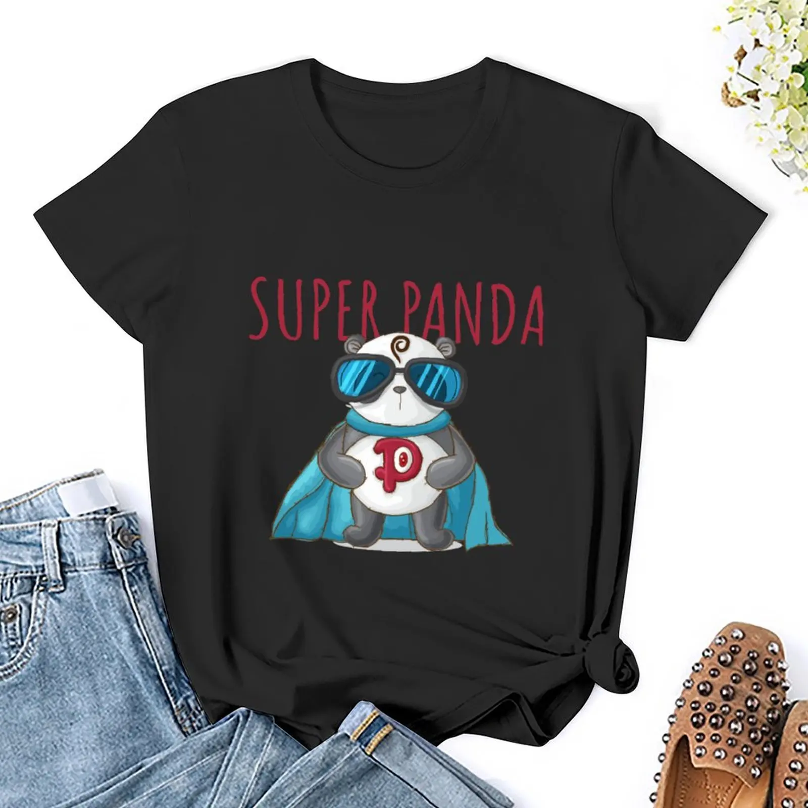 Super Panda, Super Panda Held T-Shirt Tees Dame Kleding Graphics Schattige Kleding Vrouwen T-Shirts