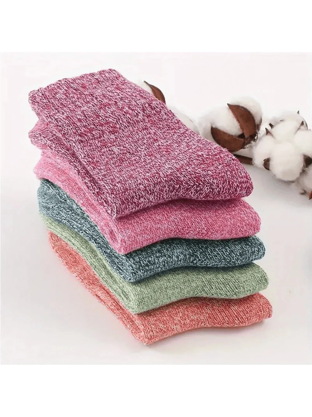 1/5 أزواج من جوارب الكشمير غير الرسمية بلون سادة للشتاء الدافئ جوارب متوسطة الطول سميكة هاراجوكو جوارب نسائية مضادة للتجمد (بدون بطاقة) #5