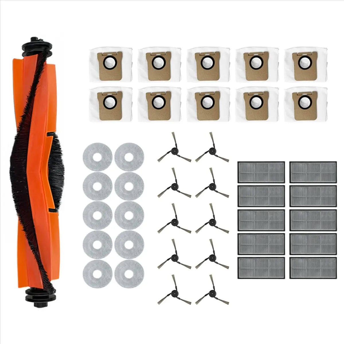 

Комплект из 2-х наборов запчастей для пылесоса Xiaomi Mijia M40 D110CN: основная трёхрежимная щетка, боковая щетка, HEPA-фильтр, салфетка для влажной уборки, мешки для сбора пыли