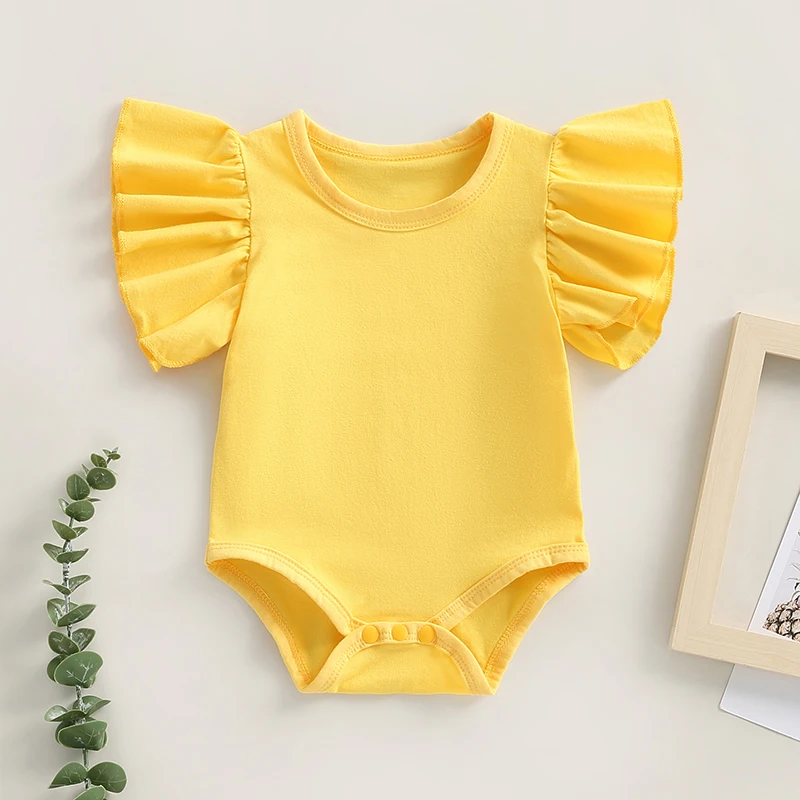 Summer Newborn Infant Baby Girl Solid Color Ruffle Romper Bodysuit Jumpsuit Casual Baby Fly Sleeve Jumpsuits Clothes Outfit