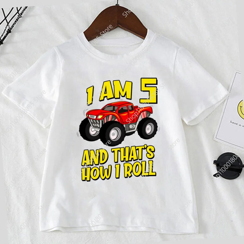 Monster Racing Truck Print Boys Creative T-shirt Casual Lightweight Comfortable Short sleeved Top Children's T-shirt