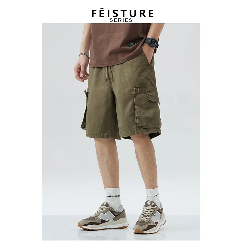 

American Retro Workwear orts Men's Trendy Loose Casual Large Size Haome Outdoor Five-Part Spring Autumn Thin Middle-Pants